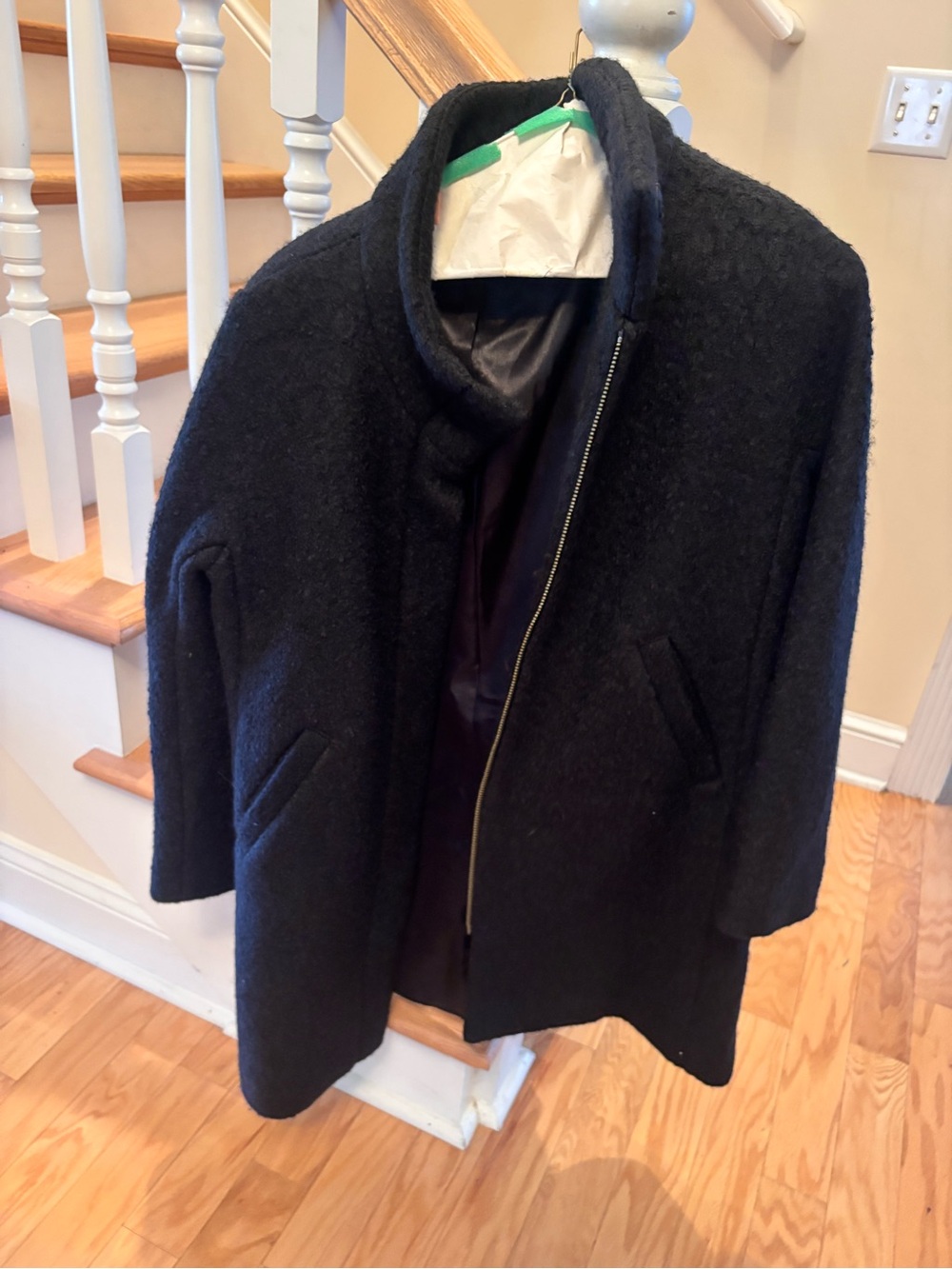 LOFT Black Wool-Blend Pea Coat with Zip Front